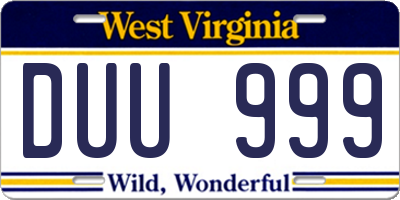 WV license plate DUU999