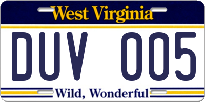 WV license plate DUV005