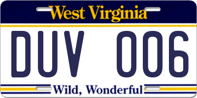 WV license plate DUV006