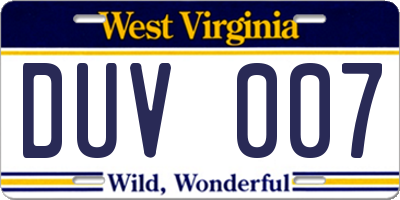 WV license plate DUV007