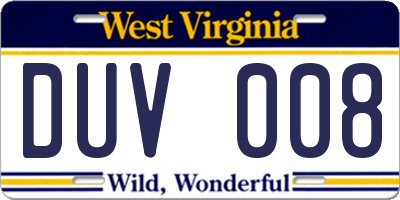 WV license plate DUV008