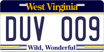 WV license plate DUV009