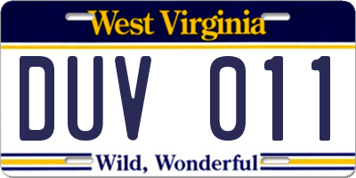 WV license plate DUV011