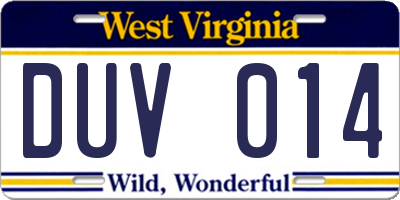 WV license plate DUV014