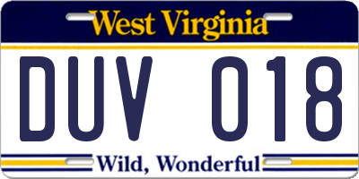 WV license plate DUV018