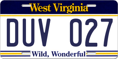 WV license plate DUV027