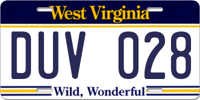WV license plate DUV028