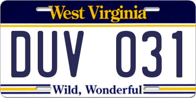 WV license plate DUV031