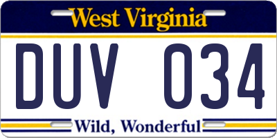 WV license plate DUV034