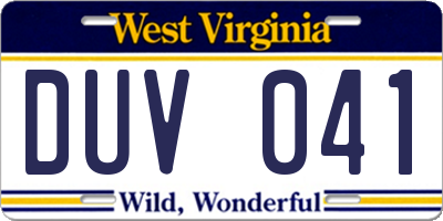 WV license plate DUV041