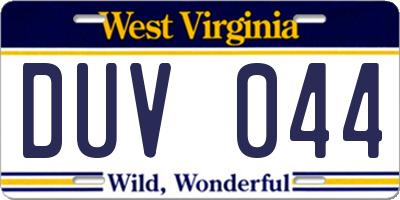 WV license plate DUV044