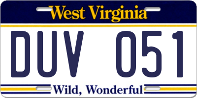 WV license plate DUV051
