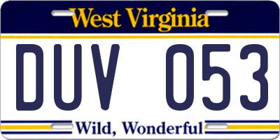 WV license plate DUV053