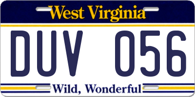 WV license plate DUV056
