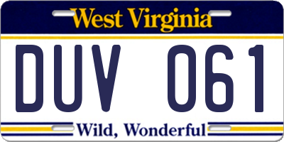 WV license plate DUV061