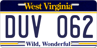 WV license plate DUV062