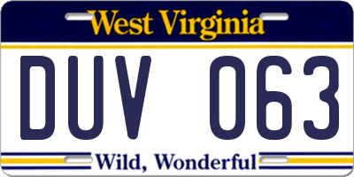 WV license plate DUV063