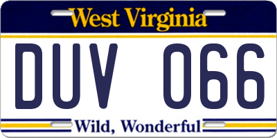 WV license plate DUV066