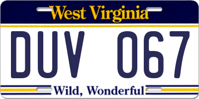 WV license plate DUV067