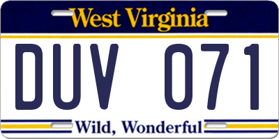 WV license plate DUV071