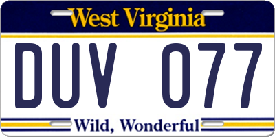 WV license plate DUV077