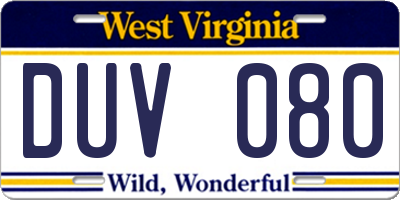 WV license plate DUV080