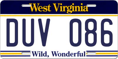 WV license plate DUV086