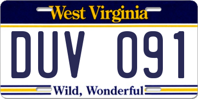 WV license plate DUV091