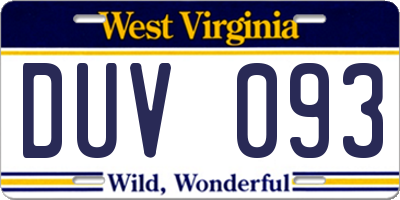 WV license plate DUV093