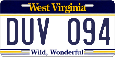 WV license plate DUV094