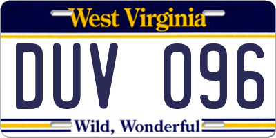 WV license plate DUV096