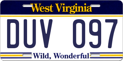 WV license plate DUV097