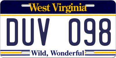 WV license plate DUV098