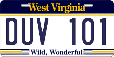 WV license plate DUV101