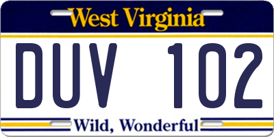 WV license plate DUV102