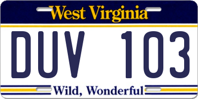 WV license plate DUV103