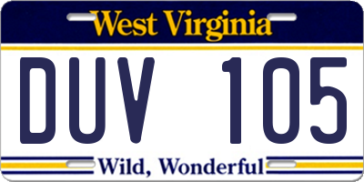 WV license plate DUV105