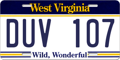WV license plate DUV107