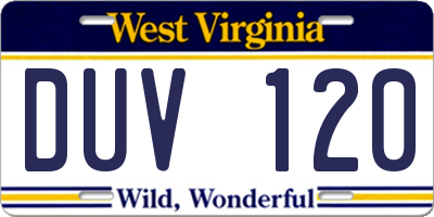 WV license plate DUV120