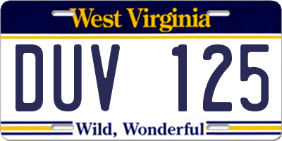 WV license plate DUV125