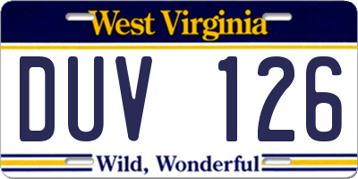 WV license plate DUV126