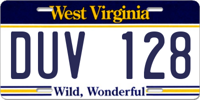 WV license plate DUV128