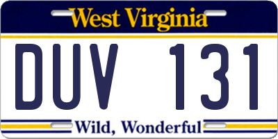 WV license plate DUV131