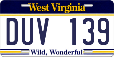 WV license plate DUV139