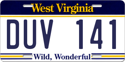 WV license plate DUV141