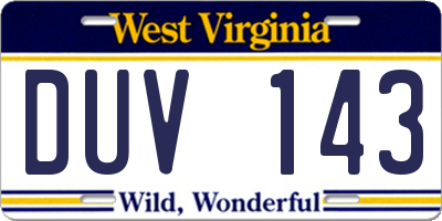 WV license plate DUV143