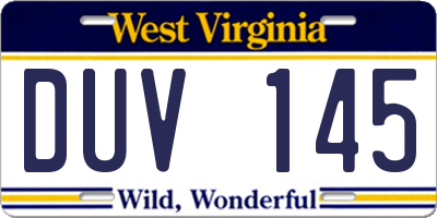 WV license plate DUV145