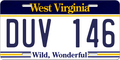 WV license plate DUV146