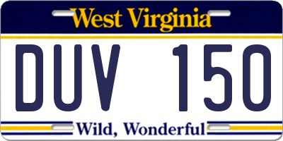 WV license plate DUV150