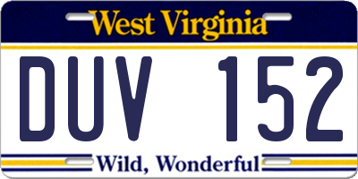 WV license plate DUV152